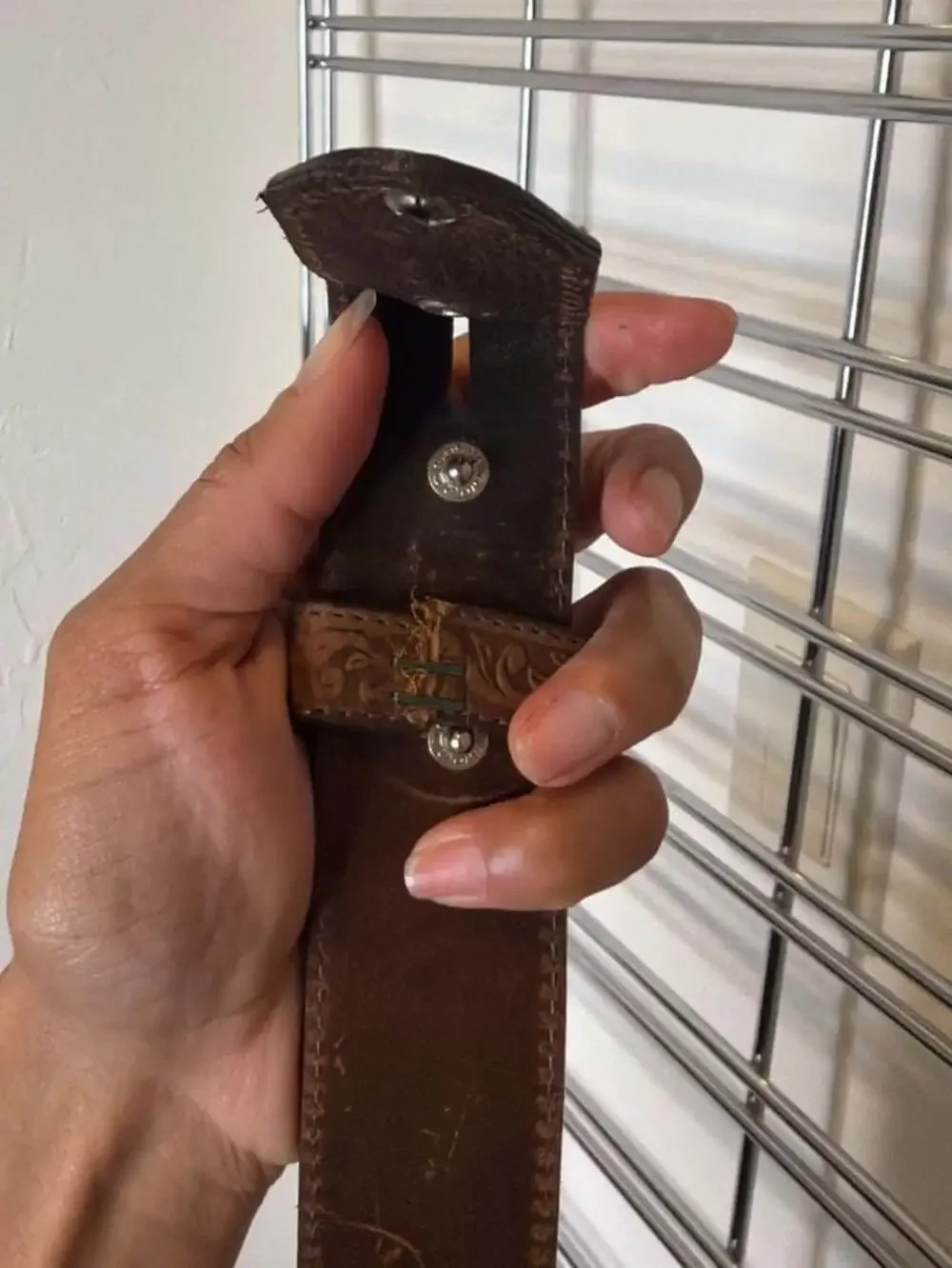 Vintage Tony Lama C50409 Brown Leather Tooled Belt Strap Size 34 Made in USA